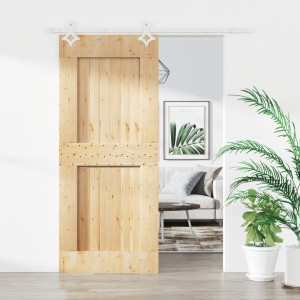 Puerta corredera con herrajes madera maciza de pino 85x210 cm D