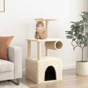 Rascador para gatos con postes de sisal color crema 109.5 cm D