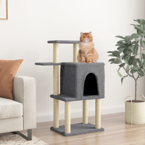 Raspador para gatos com postes de sisal cinza escuro 97 cm D