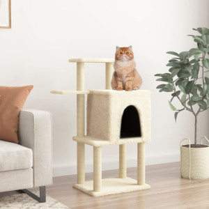 Raspador para gatos com postes de sisal creme 97 cm D