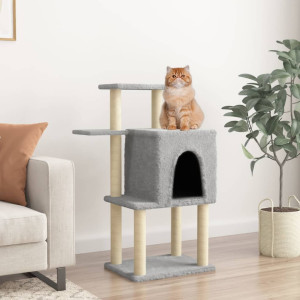 Raspador para gatos com postes de sisal cinza claro 97 cm D