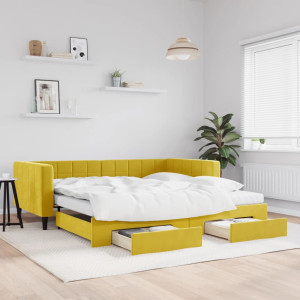 Sofá cama nido con cajones terciopelo amarillo 100x200 cm D