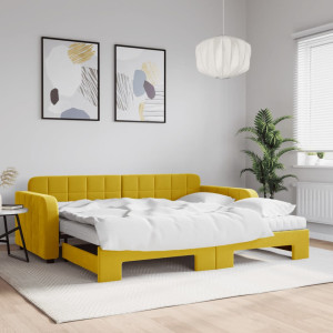 Sofá cama nido con colchón terciopelo amarillo 90x200 cm