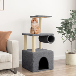 Raspador para gatos com postes de sisal cinza escuro 109,5 cm D