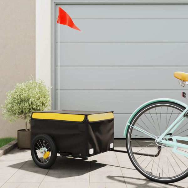 Reboque de carga para bicicletas de ferro preto e amarelo 30 kg D