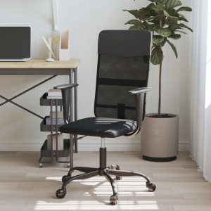 Cadeira de escritório de malha e couro sintético preto D