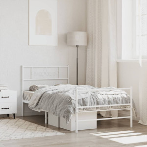 Estructura cama metal con cabecero y pie cama blanca 90x190 cm D