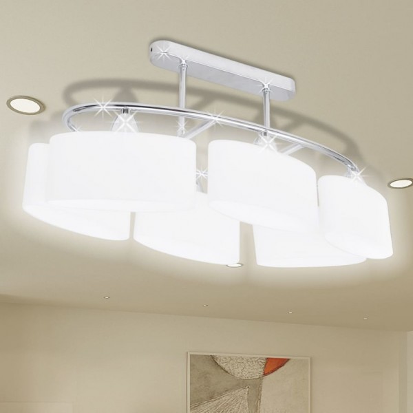 Lámpara de techo con seis focos elipsoidales de vidrio. E14 D