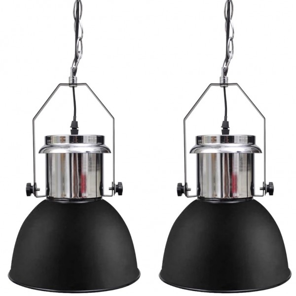 Lámpara de techo altura ajustable moderna metal negro 2 uds D