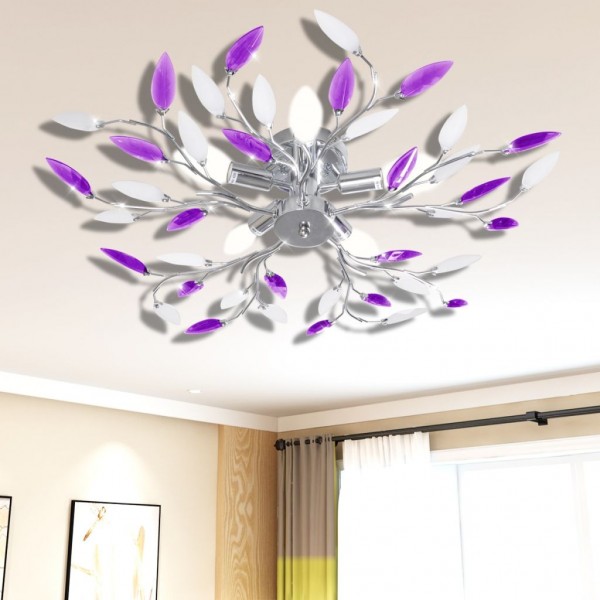 Lámpara de techo brazos de cristal forma hoja 5 bombillas E14 D