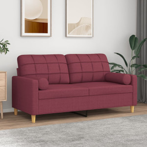 Sofá de 2 plazas con cojines tela rojo tinto 140 cm D