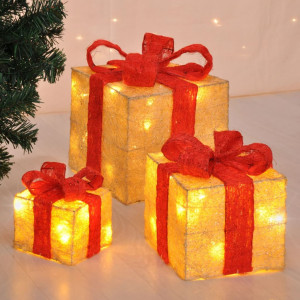 HI Caixas de presente de Natal decorativas iluminação LED 3 peças D