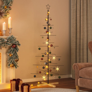 Árvore de Natal de metal preto com base de madeira 180 cm D