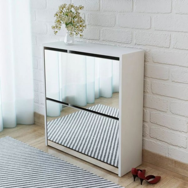 Mueble zapatero 2 niveles y espejo blanco 63x17x67 cm D