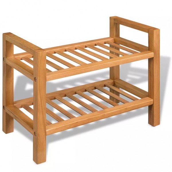 Zapatero con dos estantes madera de roble maciza 50x27x40 cm D