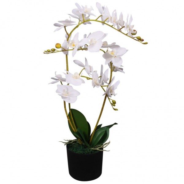 Plantas artificiais de orquídea com poteiro branco de 65 cm D