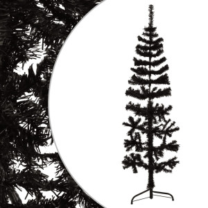 Meia árvore de Natal artificial com suporte preto 150 cm D