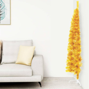 Medio árbol de Navidad artificial con soporte dorado 120 cm D