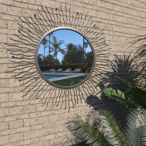 Espejo de pared de jardín con forma de sol 80 cm negro D