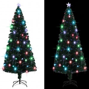 Árbol de Navidad con luces y soporte fibra óptica 210 cm D