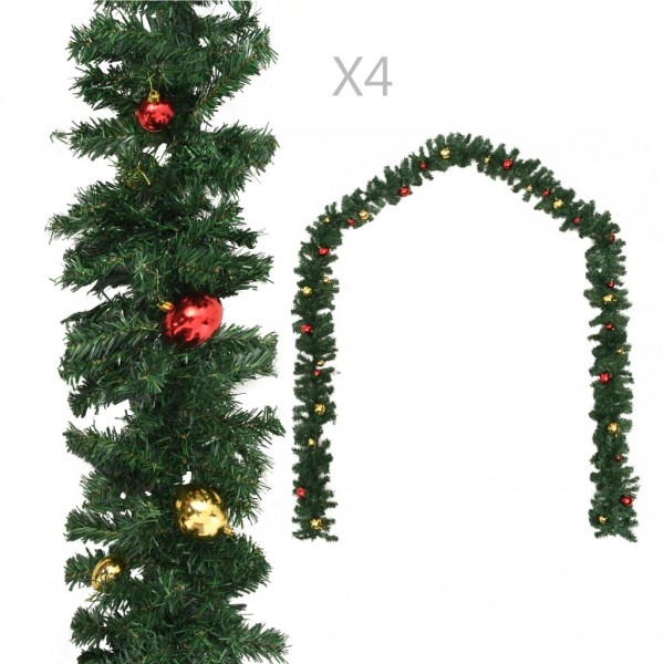 Guirlandas de Natal com bolas 4 unidades PVC verde 270 cm D