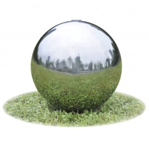Fuente cascada esfera con LEDs de jardín acero inoxidable 20 cm D