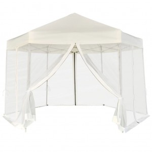 Tenda desplegavel hexagonal 6 paredes branco creme 3.6x3.1m D