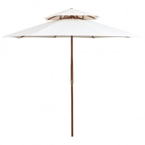 Um guarda-chuva de dois andares 270x270 cm pau de madeira branco creme D