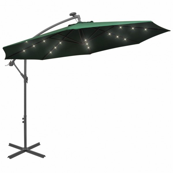 Sombrilla colgante con luces LED y palo metálico 300 cm verde D