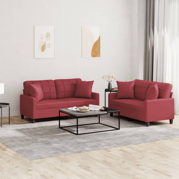 Conjunto de sofá com almofadas 2 peças couro sintético vermelho D