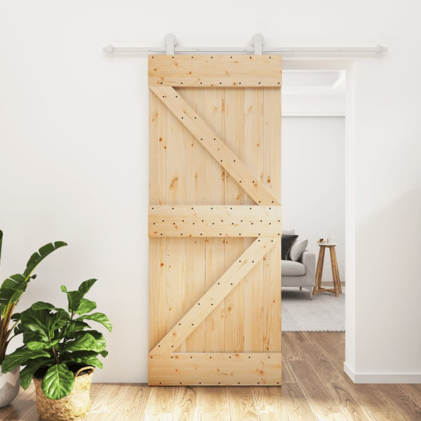 Puerta corredera con herrajes madera maciza de pino 85x210 cm D