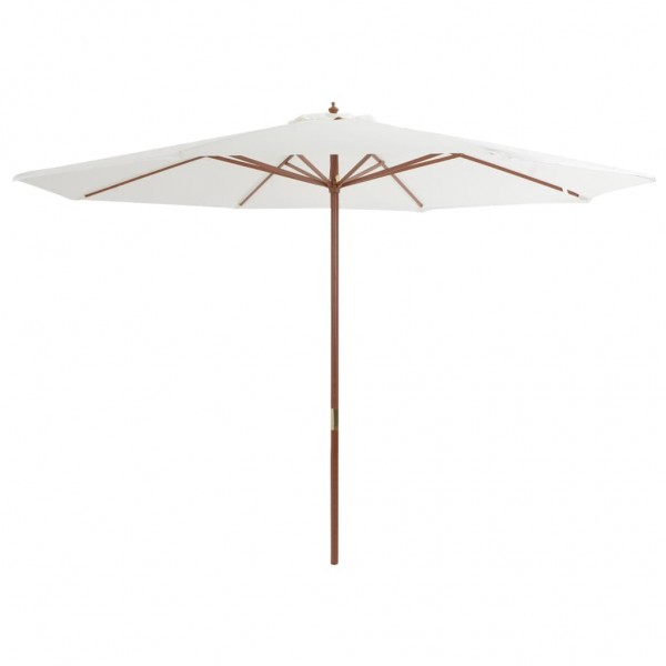 Guarda-chuva de jardim com haste de madeira 350 cm branco areia D