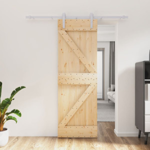 Puerta corredera con herrajes madera maciza de pino 70x210 cm D