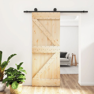 Puerta corredera con herrajes madera maciza de pino 70x210 cm D