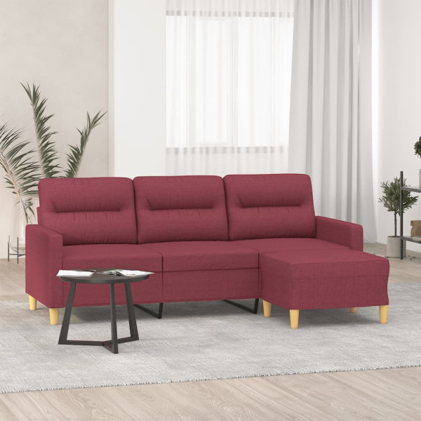 Sofá de 3 plazas con taburete de tela rojo tinto 180 cm D