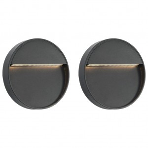 Lámparas LED de pared para jardín 2 unidades redonda negra 3 W D