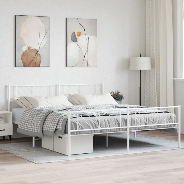 Estructura cama metal con cabecero y pie cama blanco 193x203 cm D