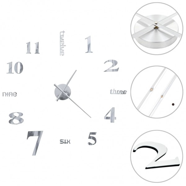 Reloj de pared 3D de diseño moderno 100 cm XXL plateado D