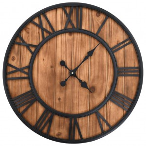 Relógio de parede vintage movimento quartzo madeira metal 60 cm XXL D