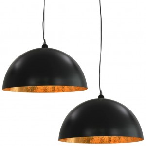 Lámparas de techo 2 uds semiesféricas negro y dorado 50 cm E27 D
