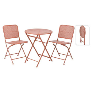 ProGarden Mesa y sillas de jardín 3 piezas acero rosa malva D