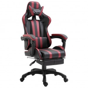 Cadeira de jogos com apoio de pés de couro sintético cor de vinho vermelho D