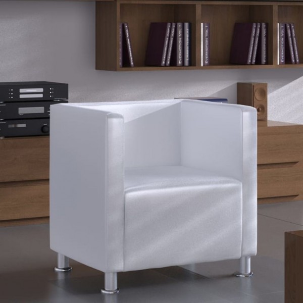 Sillón en forma de cubo de cuero sintético blanco D