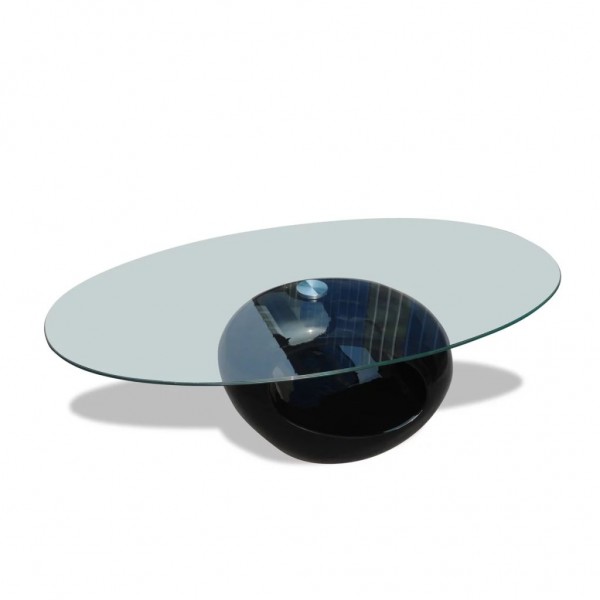 Mesa de centro superfície oval de vidro preto brilhante D