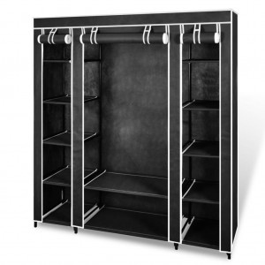 Armário de tecido compartimentos e barras preto 45x150x176 cm D