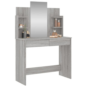 Tocador con espejo color gris Sonoma 96x39x142 cm D