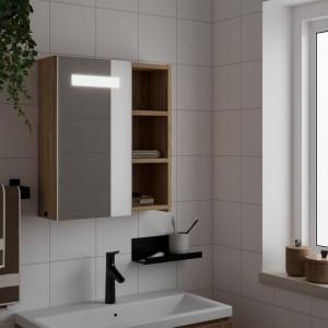 Mueble de baño con espejo y luz LED roble 45x13x52 cm D