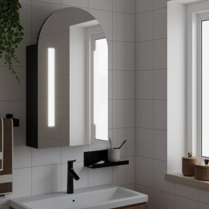 Mueble de baño con espejo arqueado y luz LED negro 42x13x70 cm D