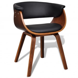 Cadeira de jantar de madeira curva e de couro sintético D