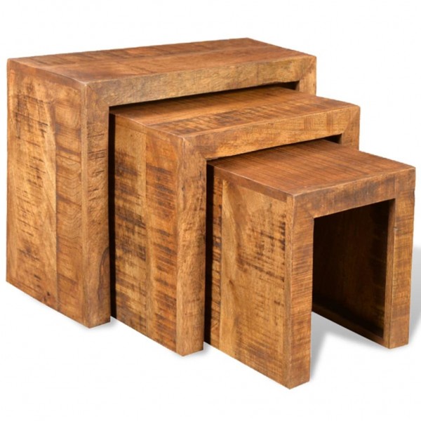 Set de 3 mesas empilháveis de madeira maciça de mangue D